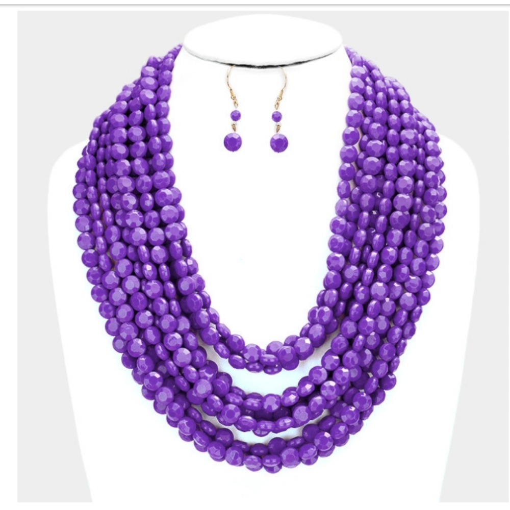 Multi Strand Faceted Round Beaded Necklace